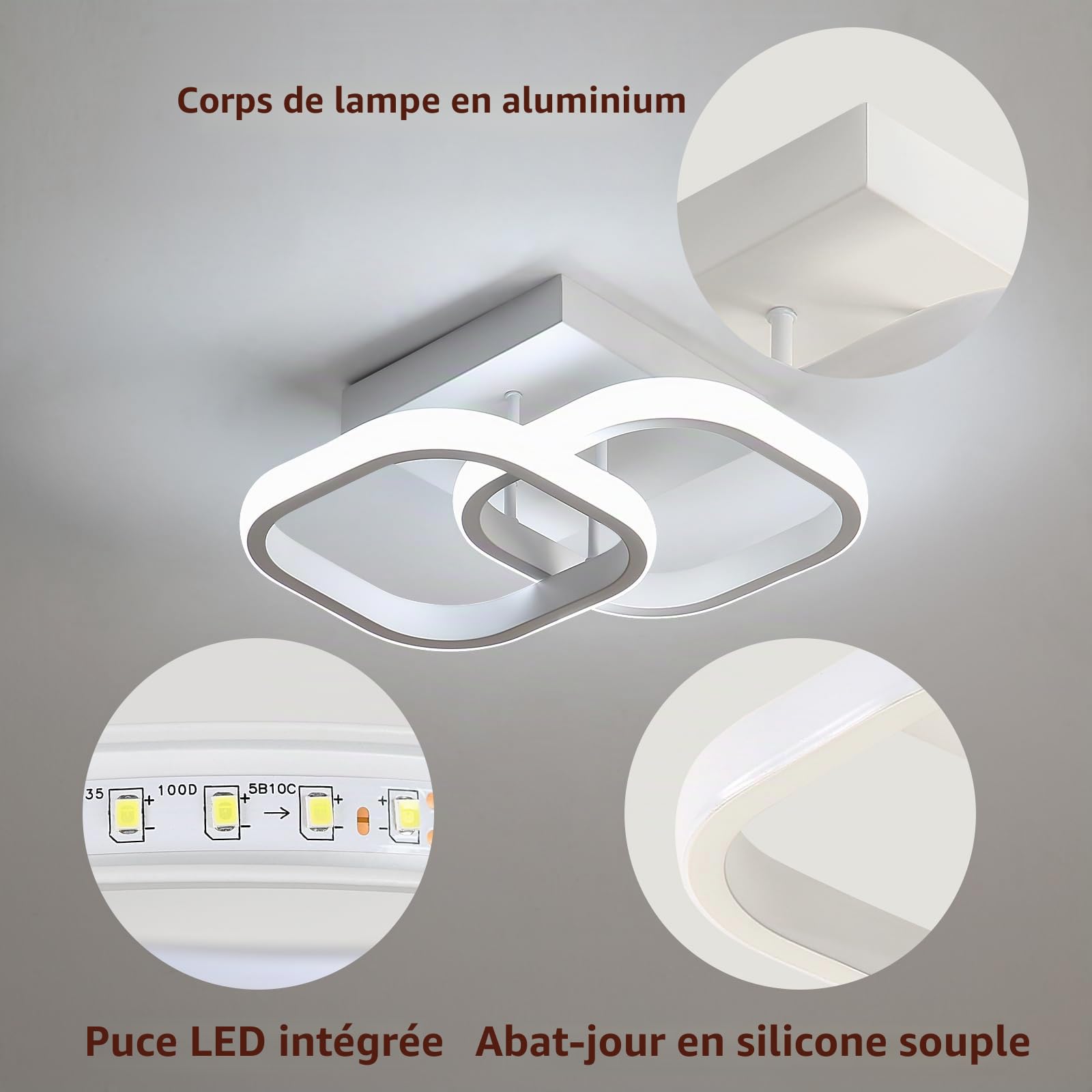 Comely Lot de 2 Plafonniers LED Modernes, 24W 2700LM Petit Plafonnier LED Carré Blanc Froid 6500K Luminaires Intérieur pour Chambre Salon Allée Couloir Balcon Escalier Entrée
