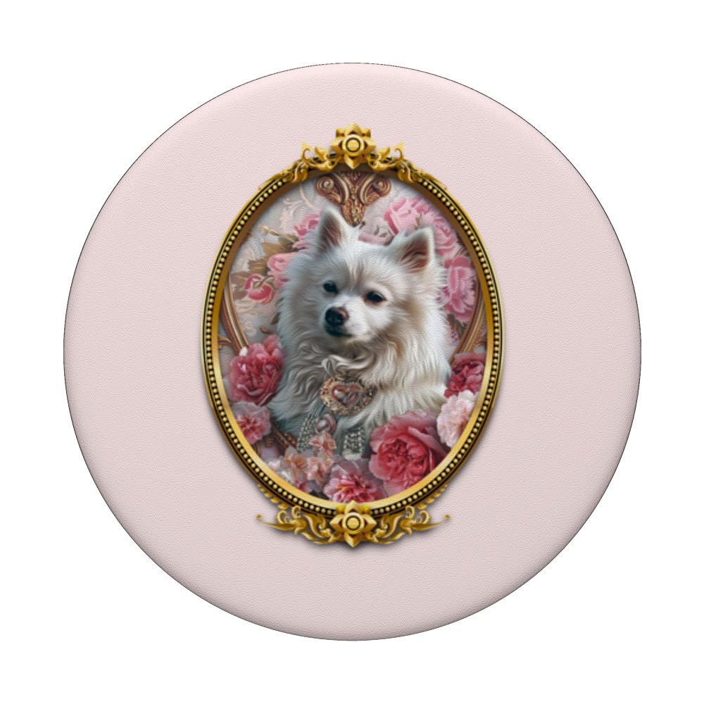 Elegant Floral American Skimo Portrait Art PopSockets Swappable PopGrip, Black - Image 3