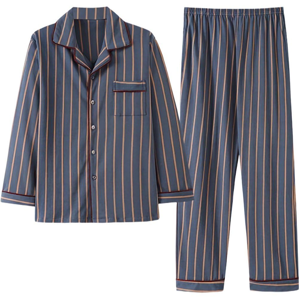 Pyjama rayé classique à boutons avec pantalon assorti pour homme et femme