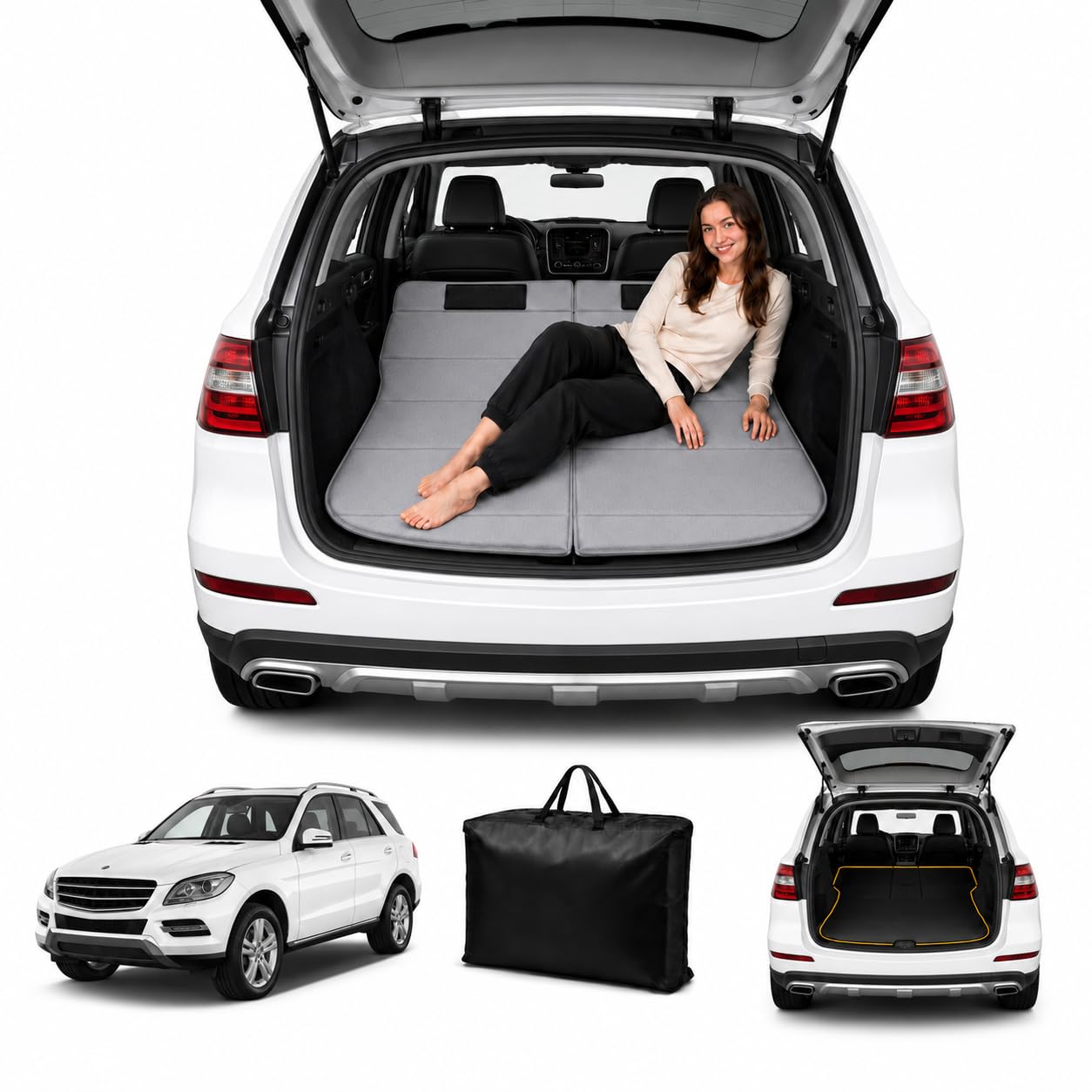 Car Mattress for GLE 2006–2011 M-Class, Upgraded Non-Inflatable Thickened Foam SUV Car Camping Mattress, Foldable Trunk Sleeping Pad Car Bed Mattress for Road Trips Camping Travel