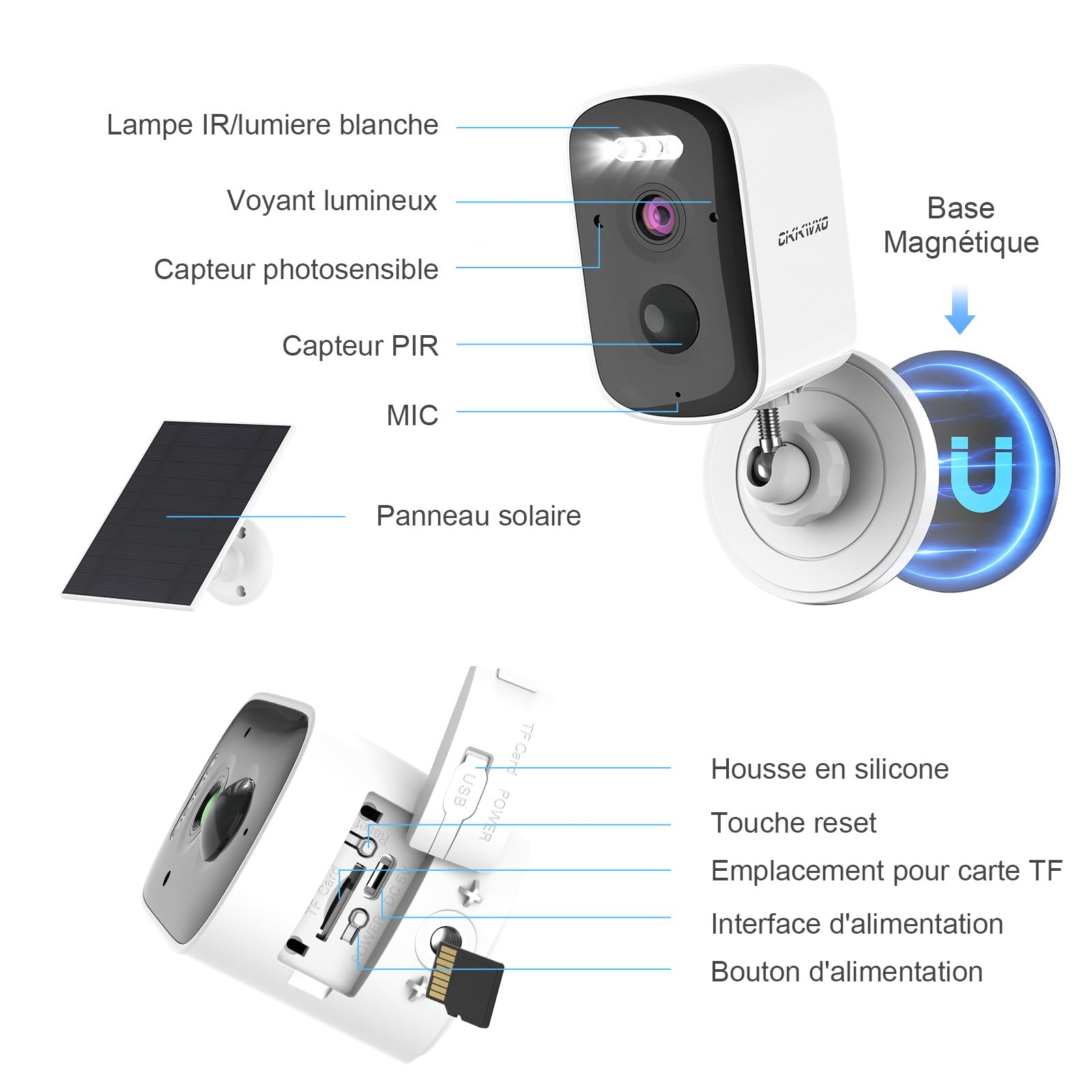 Camera Exterieur sans Fil Solaire 2.5K 5MP, Camera WiFi Batterie 2.4Ghz | IP65, Vision Nocturne Couleur, Détection Mouvement, Audio Bidirectionnel, Batterie 5000mAh + Panneau Solaire