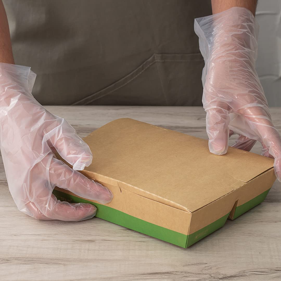 Restaurantware Eco Tek - Cajas para llevar de 50 onzas, 100 cajas Bento compostables, 3 compartimentos, cierre de pestañas, cajas de papel kraft y verde, forro de ácido poliláctico, para restaurantes