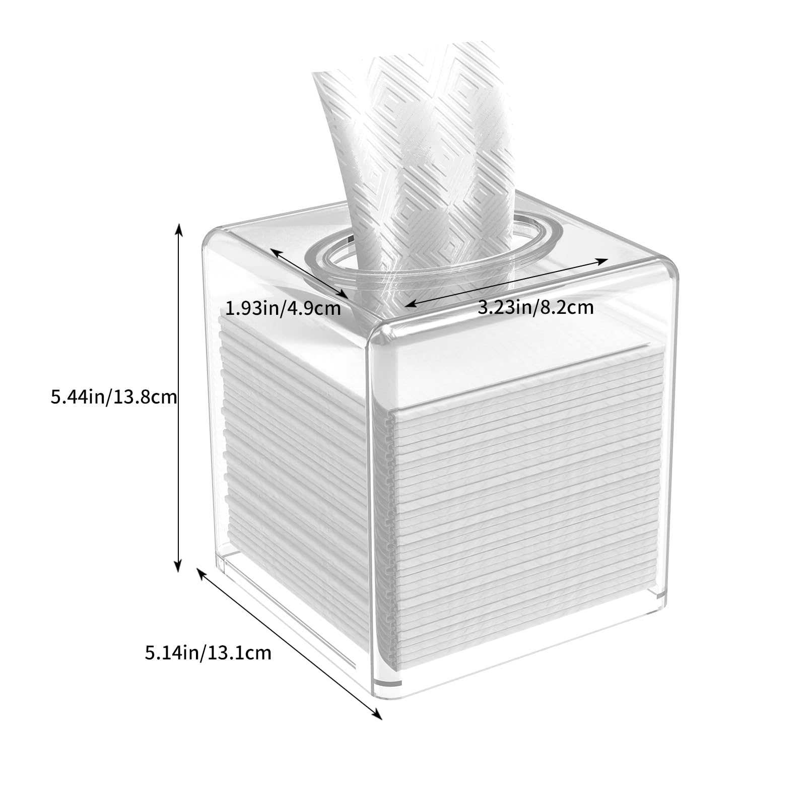Clear Acrylic Square Facial Tissue Box Holder with Cover Modern Tissue Dispenser, Cover Napkin Organizer for Dryer Sheets, Bathroom, Desks, Countertop, Vanity, Bedroom Dressers,Kitchen Office Room