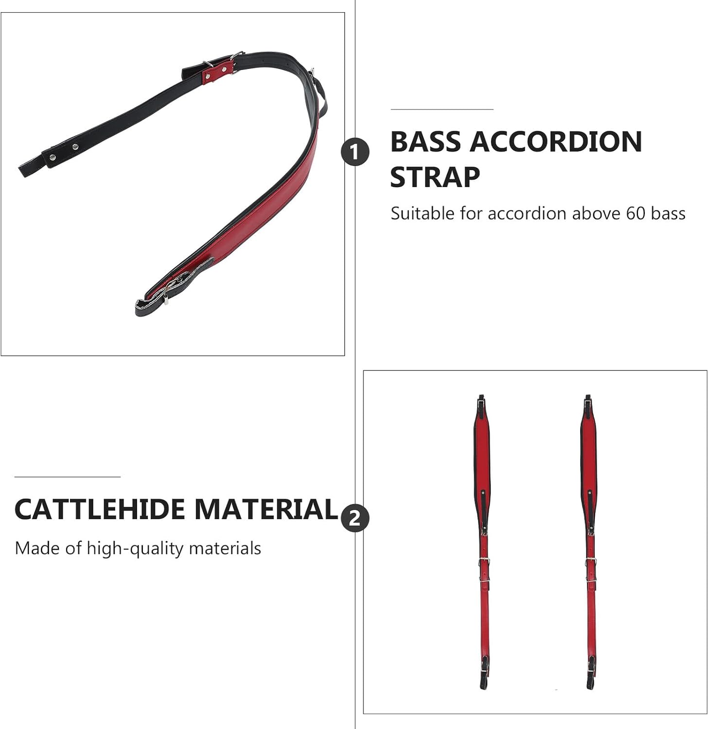 Bass Accordion Strap Adjustable Red Shoulder Harness for 60-120 Bass Accordion, Practical Pu Leather Musical Instrument Accessory for Comfortable Playing