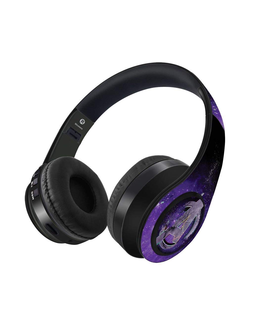 Macmerise Wireless Bluetooth Headphones with Mic Noise Isolation FMAUX Connectivity Micro SD Card Call and Music Controls Avengers Endgame Logo Purple Marvel Comics