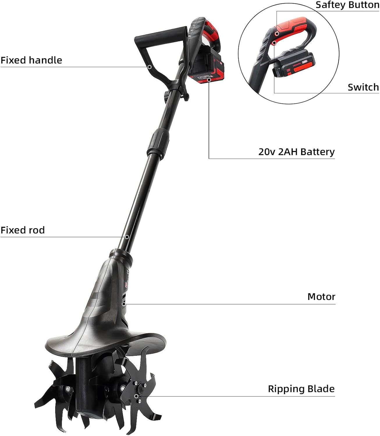MZK Cordless Tiller Cultivator with 24 Steel Tines,7.8-in Wide Battery Powered Garden Cultivator, 20V Mini Cultivator with 2AH Battery and Fast Charger : Patio, Lawn & Garden