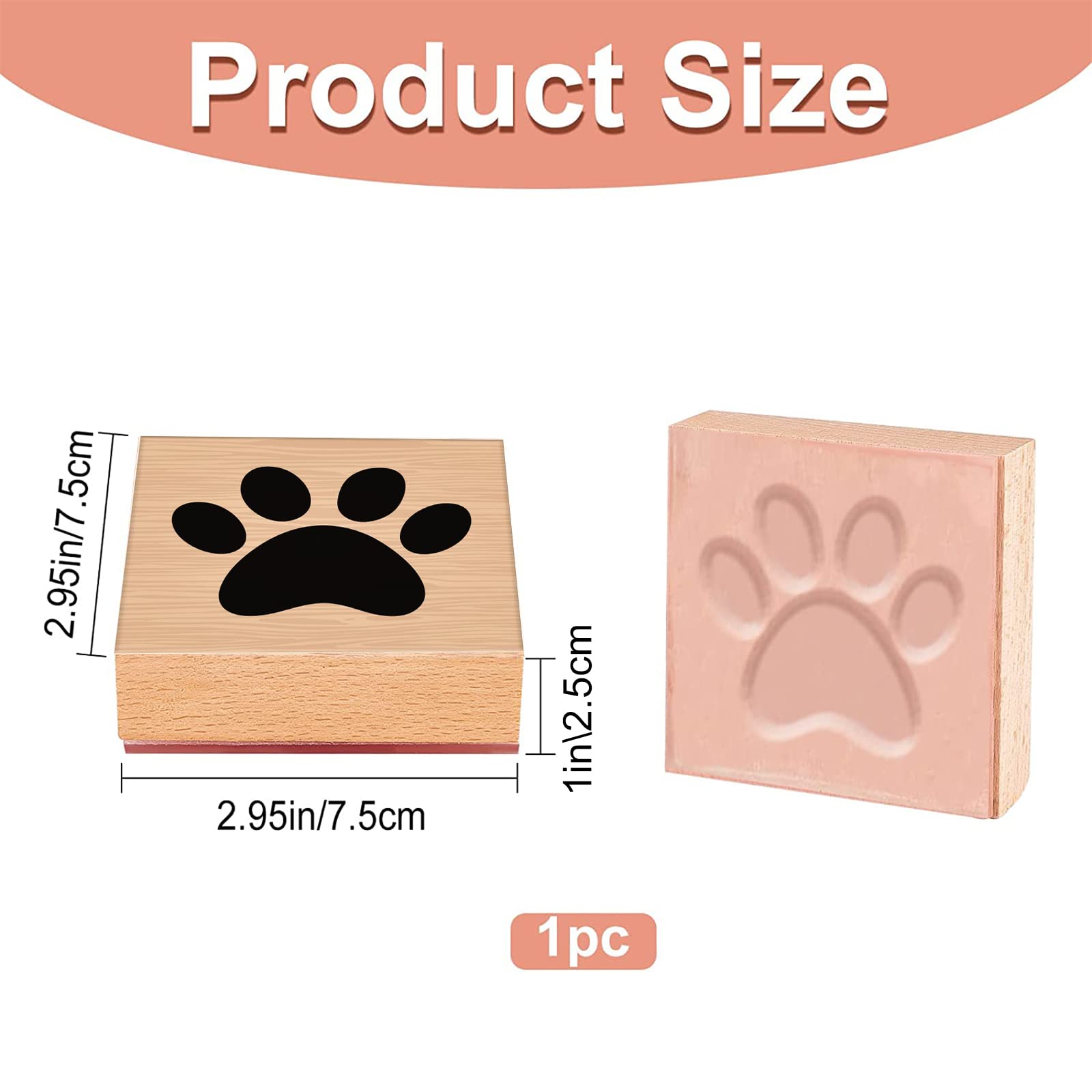 CRASPIRE Wooden Rubber Stamp Paw Print Printed Decorative Rubber Seal Stamps 3inch/7.5cm for Card Making DIY Craft - Image 2