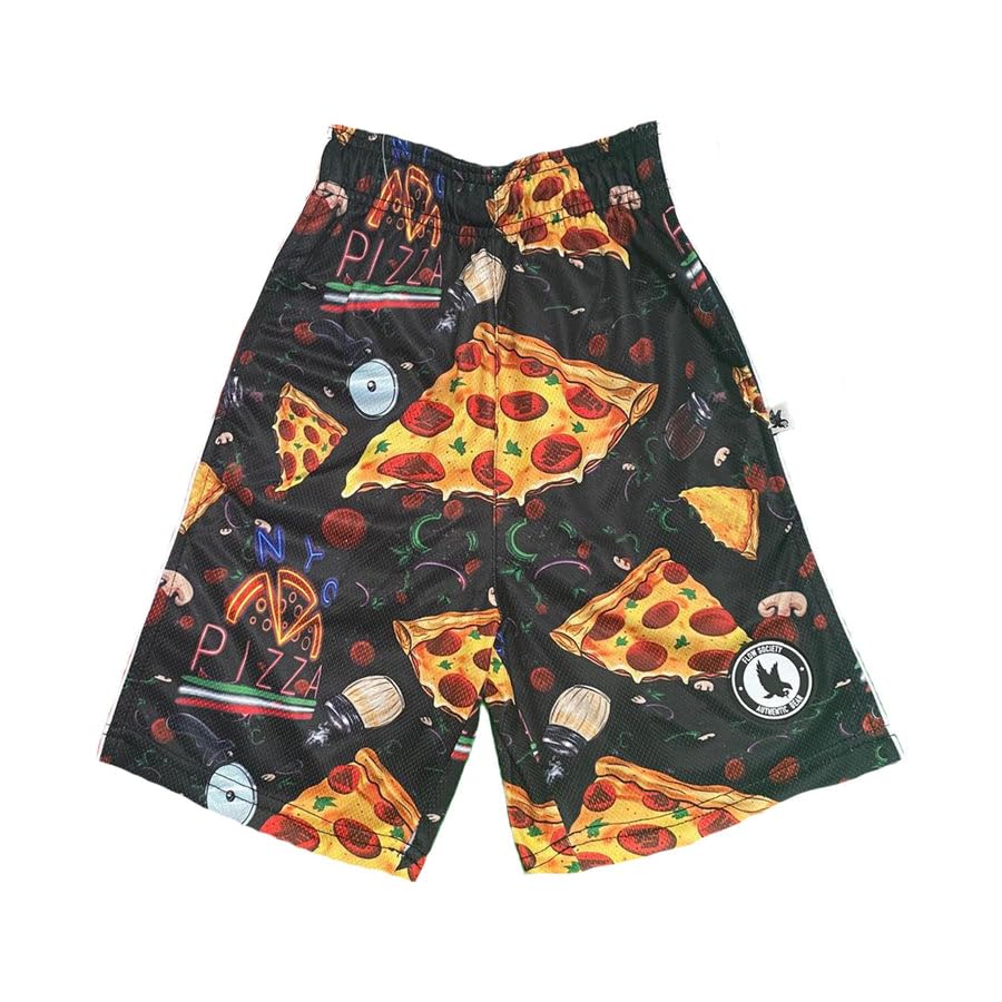Flow Society NY Pizza Slice Attack Boys Athletic Shorts - Gym - Sports - Activewear - Patterned - Basketball - Lacrosse