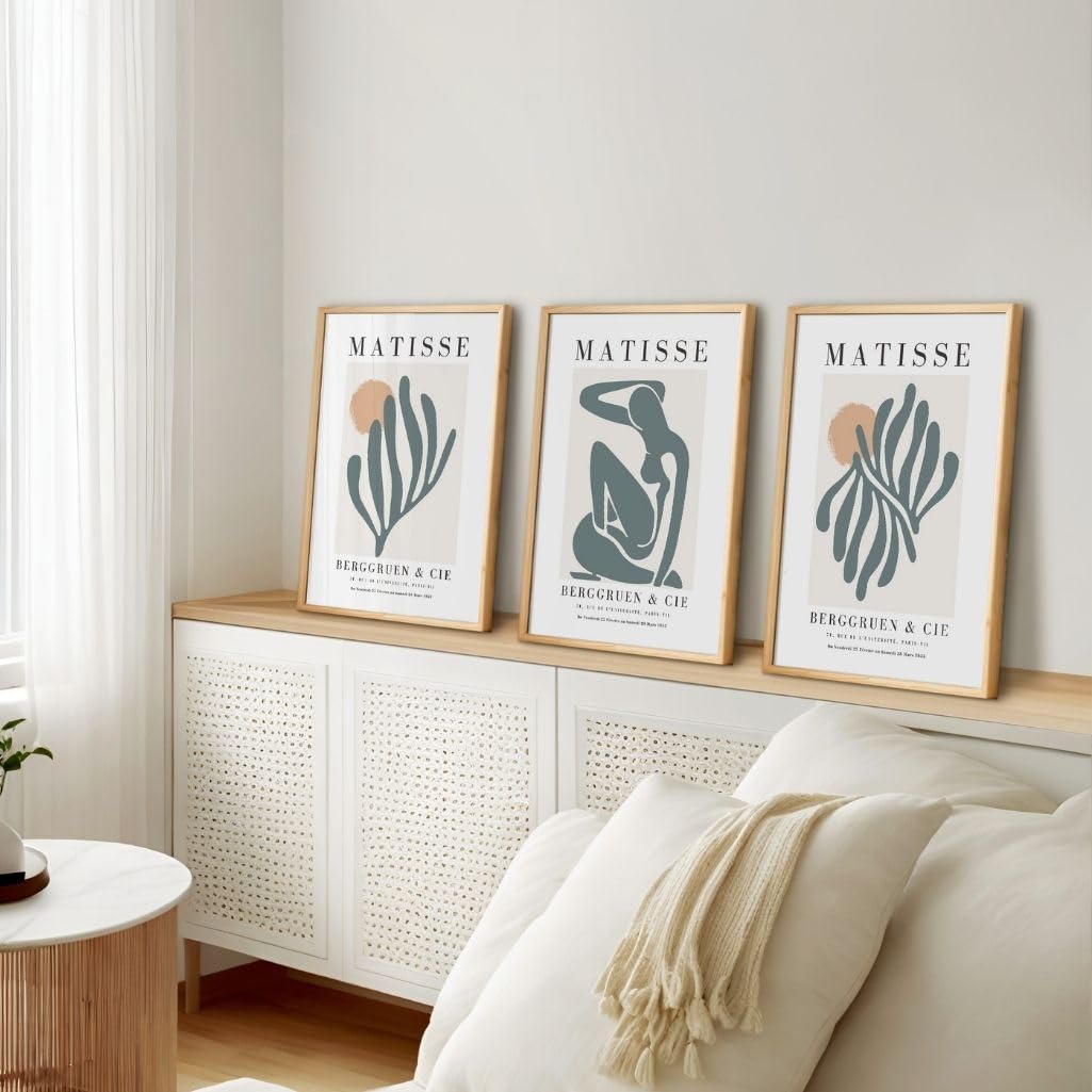 ARTINSPIRIO Matisse Juego de 3 murales verdes, figuras abstractas y carteles botánicos, Mid Century Modern Decoración de Pared para Salón y Dormitorio, Sin Marco (40 x 50 cm)