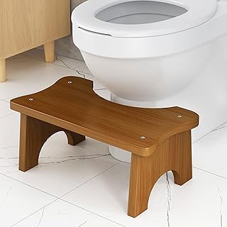 POHOVE Bamboo Toilet Stool Squatting Toilet Stool,Adult Bath Stool Sturdy and Comfortable Poop Stool Squat Toilet Stool for Adults and Children,7 Inch Height Squat Stool (Tan)