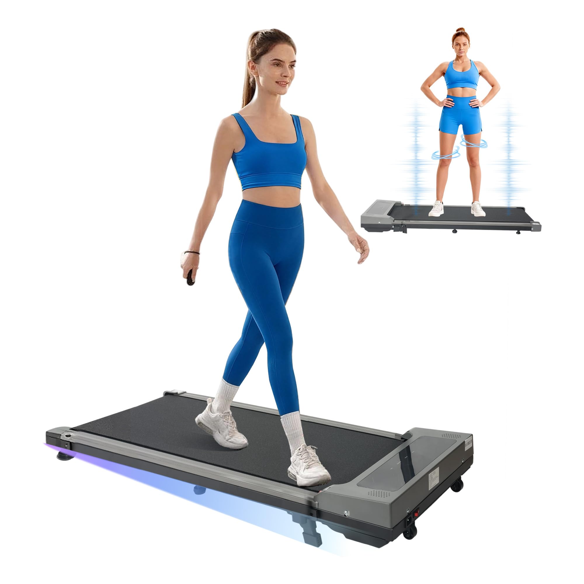 Under Desk Treadmill, Walking Treadmill Running Machines with App & Remote Control Bluetooth Speaker for Home Portable Walking Running Pad Machine 1-12km/h for Home or Office (Grey)