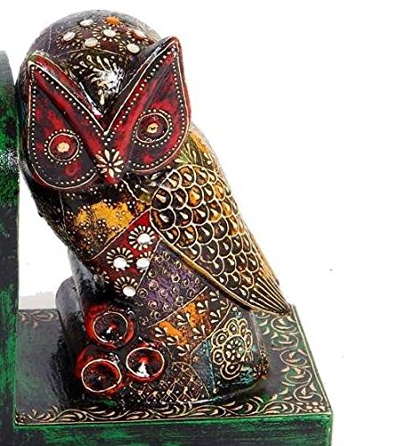 Purpledip Wooden Bookends 'Night Watch': Hand-Painted Owls (10300) #TOP1
