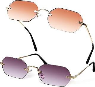 2 Peças De Óculos De Sol Óculos De Sol Masculinos Retrô Óculos De Sol Retrô Para Homens Óculos Sem Aro Óculos De Sol Sem Aro Para Mulheres Óculos De Sol Octogonais Para Mulheres