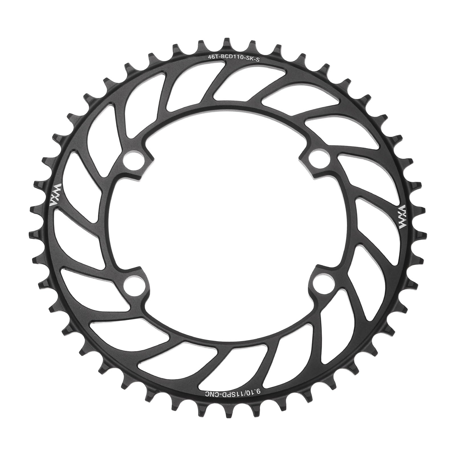 sourcing map 110BCD Bike Chainring 46T 9/10/11 Speed 192mm Diameter Round Aluminum Narrow Wide Tooth Bike Chainwheel for MTB Road Bike, Black