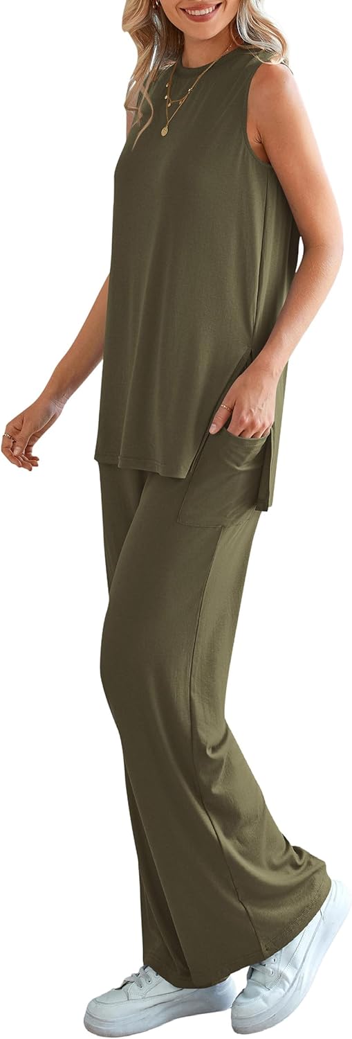 PRETTYGARDEN Women's 2 Piece Lounge Set 2026 Summer Casual Tank Top Wide Leg Pants Matching Travel Outfits Clothes Tracksuit - Image 8