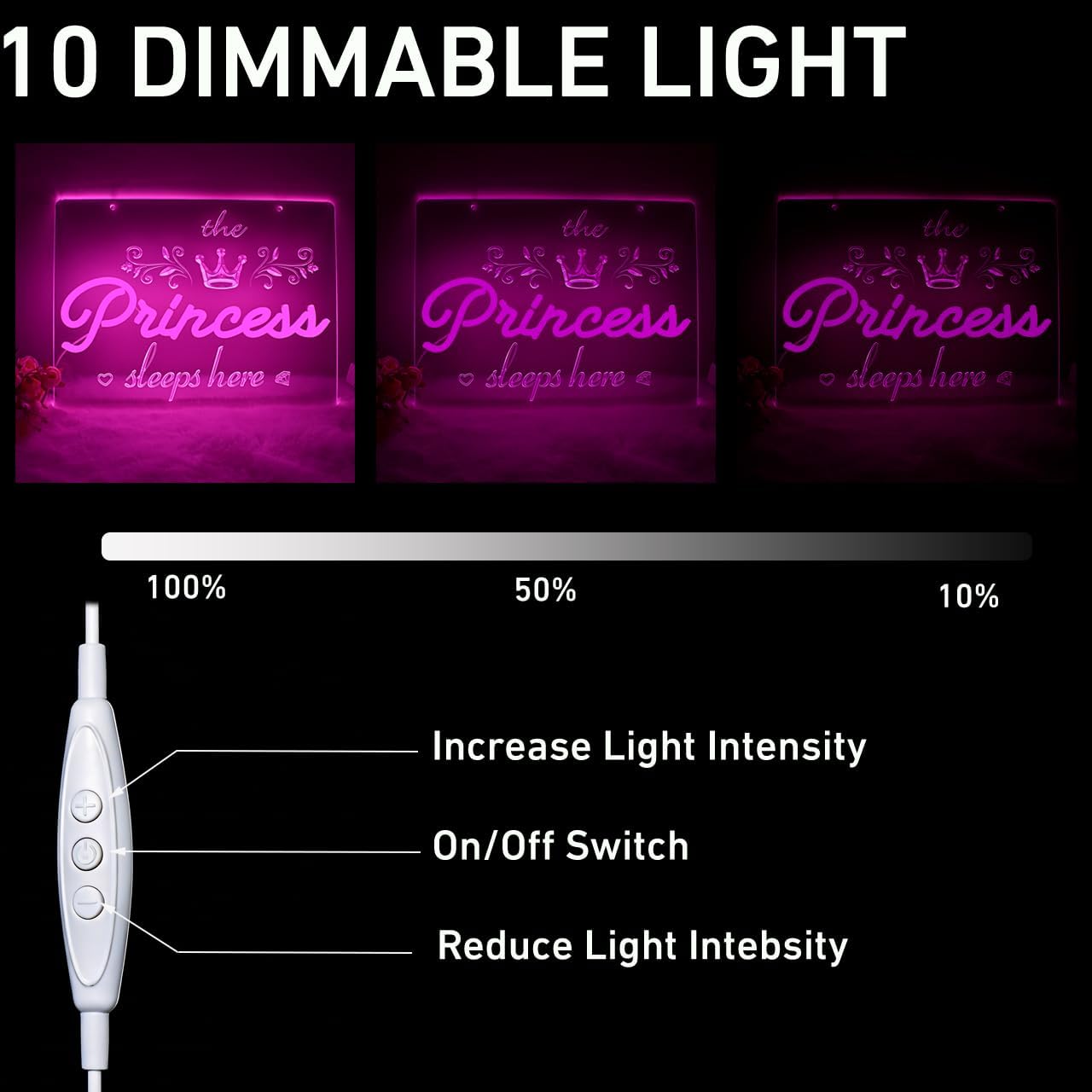 Princess Sleeps Here Neon Sign, Princess Led Light Sign with Dimmable Switch for Bedroom Girls Cave Decor, Pink Aesthetic Wall Sign for Teen Girls Dorm Party Bar Club