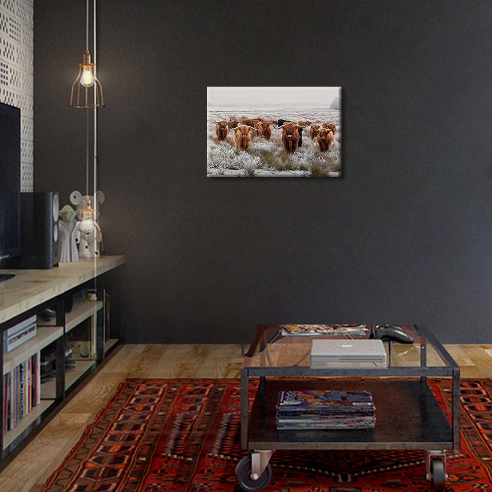 Brown Herd Highland Yak Canvas Printing Rustic Bedroom Decor Retro Cow Wall Art Home Artwork Print Used in Bathroom Office Fireplace Kitchen Dining Room Decorate - Image 4