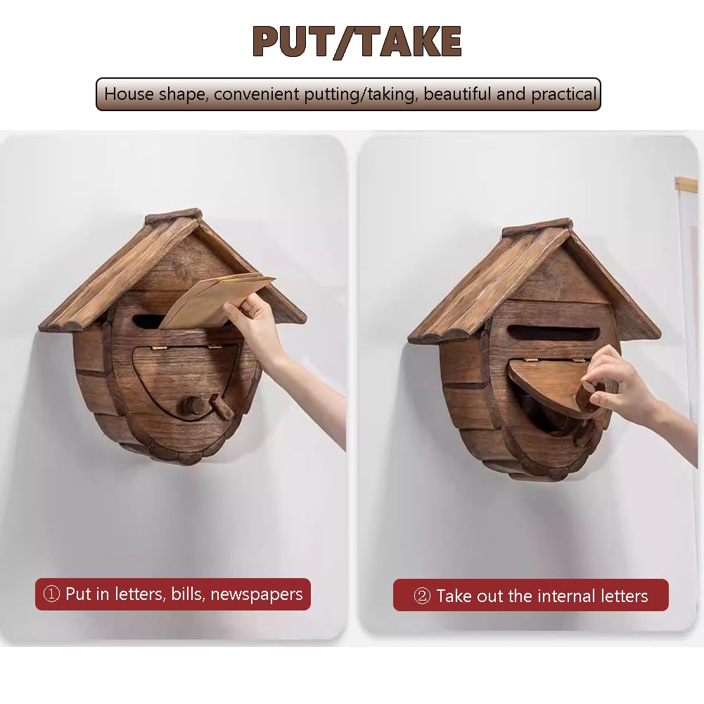 Buzón de pared de madera con diseño clásico para uso en exteriores