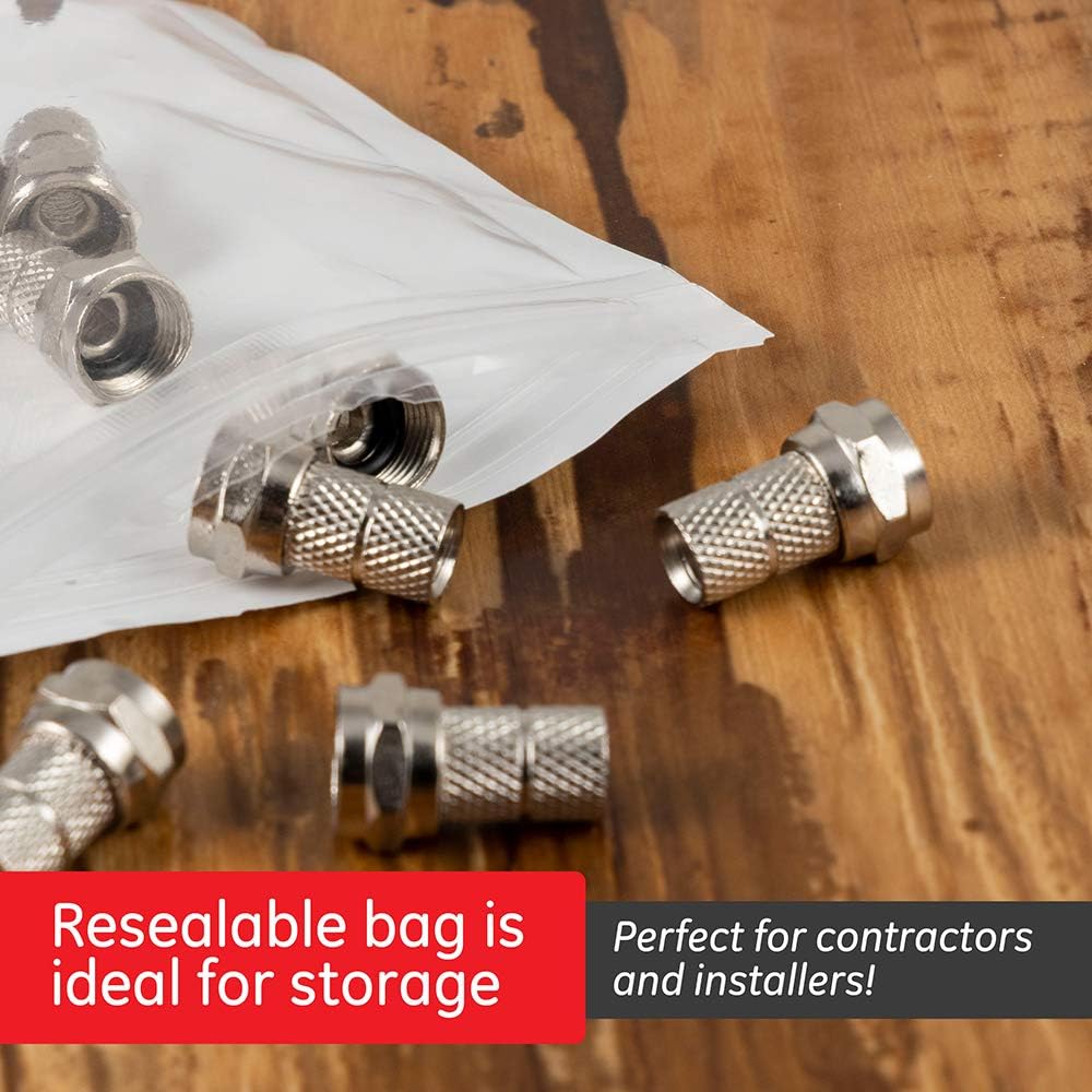 New Deal GE 100-Pack RG59 Twist-On F Connectors, F-Type Connectors, Replace Broken Connectors and Assemble RG59 Cables, No Tools Required, with Resealable Bag, 51220