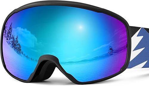 Odoland Gafas de esquí para niños, gafas de snowboard para esquí juvenil, gafas de nieve S2 doble lente antivaho protección UV400