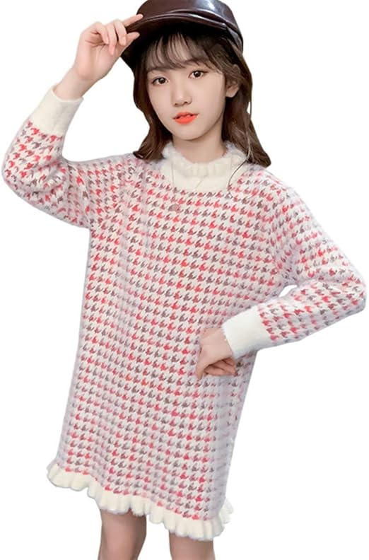 Amazon On Line 子供服 女の子 秋と冬 ワンピース 中サイズ 子供 女の子 長袖 セーター ワンピース 毛を入れる 110 160 ワンピース チュニック 通販