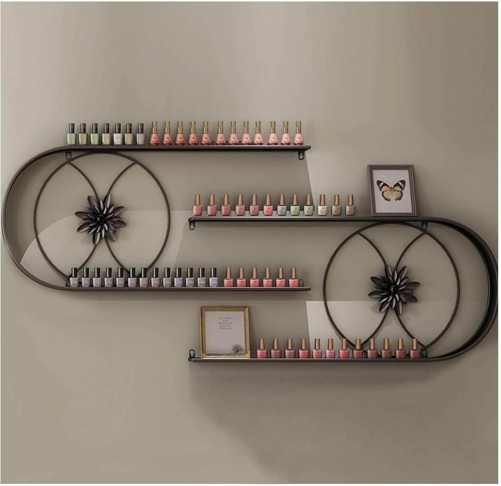Estante para perfumes de diseño moderno en metal negro con soportes en forma de U