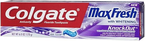 Miniatura 3 de Colgate Max Fresh Pasta de dientes KnockOut con tecnología de neutralización de olores, peso neto de 6 onzas (6.00 oz) por tubo, paquete de 4 tubos