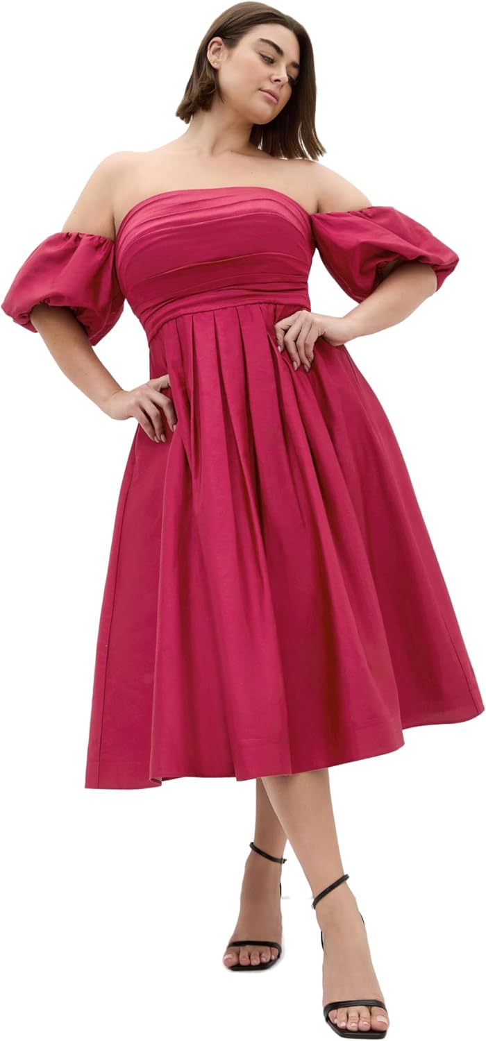 City Chic Plus Size Dress - Rosalee Puff Sleeve Midi