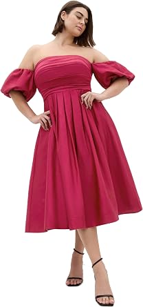 City Chic Plus Size Dress - Rosalee Puff Sleeve Midi