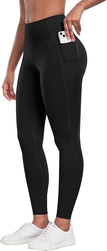 CHRLEISURE Leggings with Pockets for Women - Tummy Control High Waisted Soft Workout Yoga Pants（Black,M）