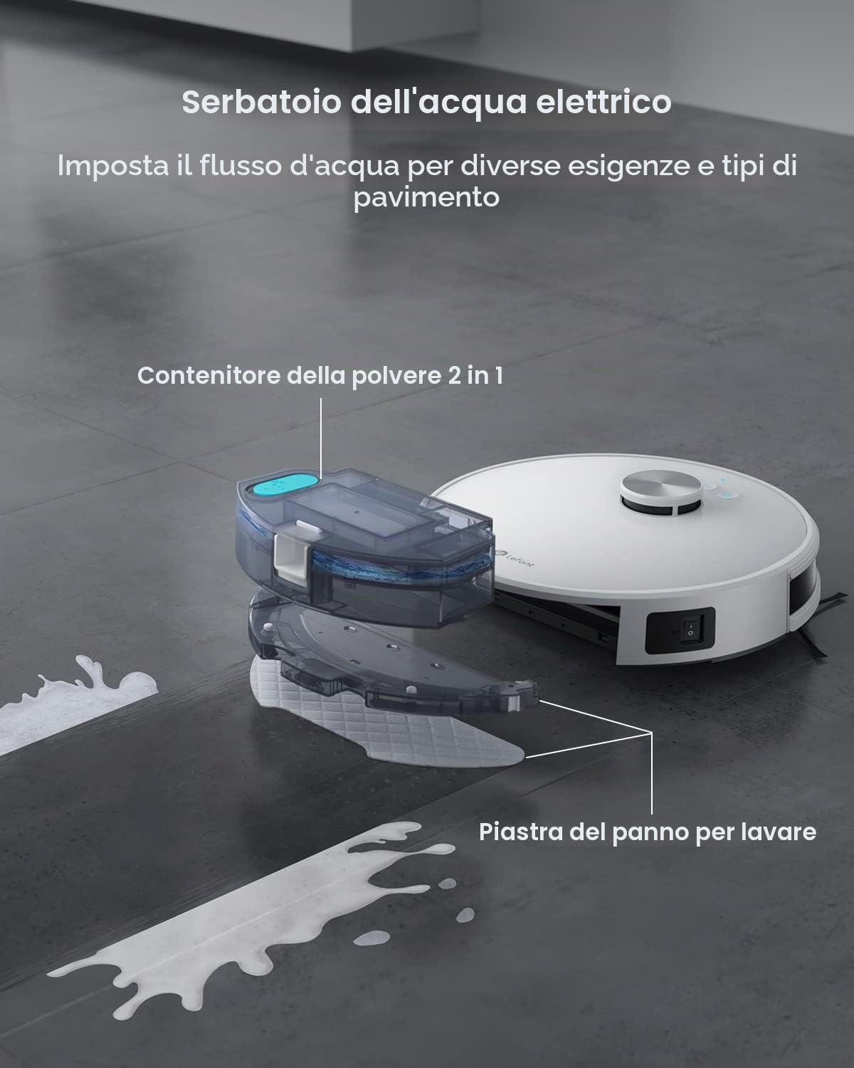 Lefant Robot Aspirapolvere Lavatrice 4000Pa 2 in 1, Navigazione LiDAR, Mappatura multistadio, Zone virtuali, Aspirapolvere robot collegato da Alexa/APP/WiFi, ideale per peli di animali tappeti duri,
