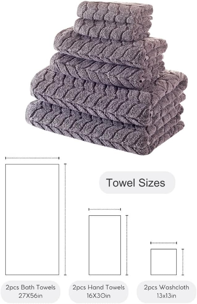 BAGNO MILANO Turkish Bath Towels, Soft Plush Jacquard Luxury Bath Towels, Quick Dry Towel Set (Grey, 6 pcs Towel Set) - Image 2