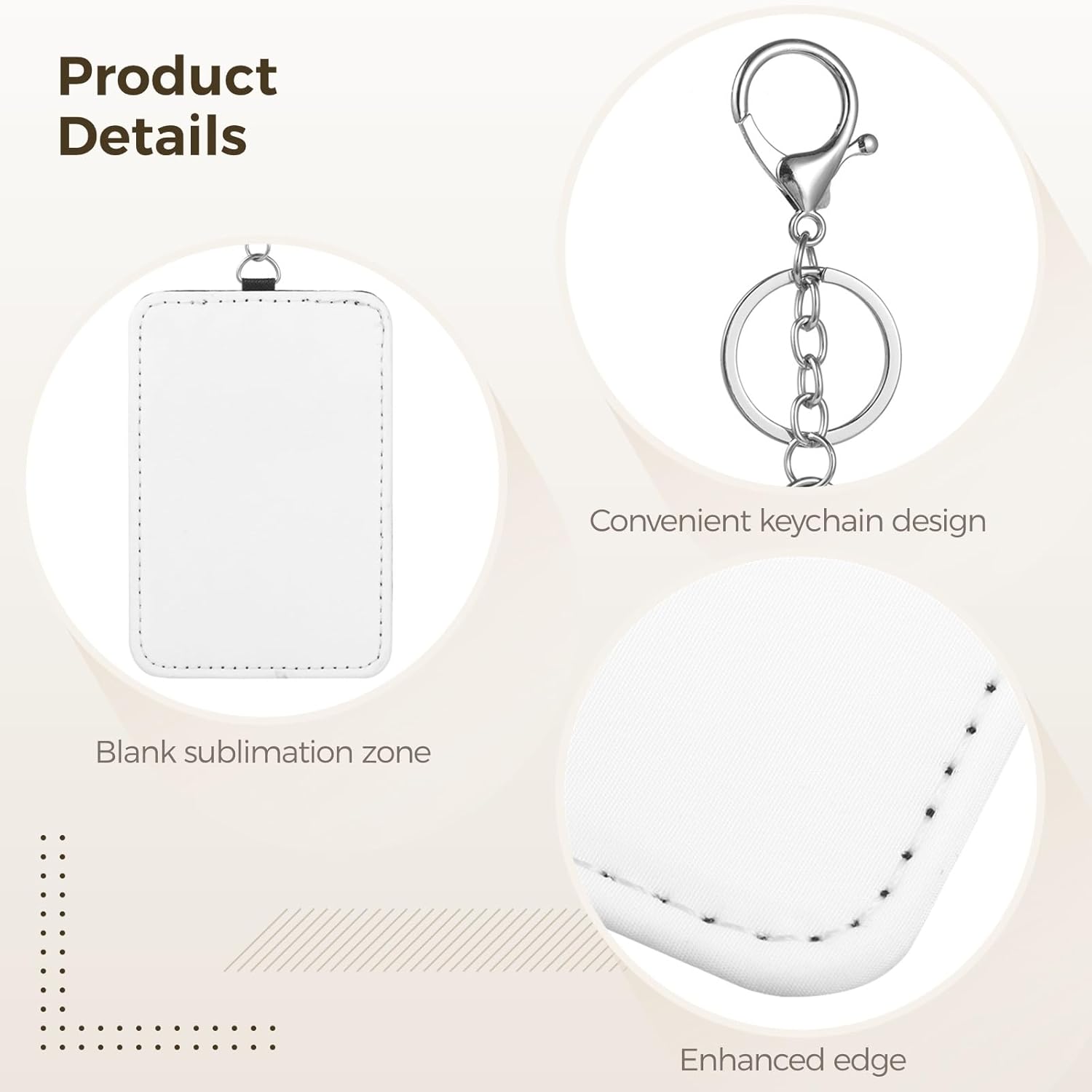 Generic Rectangle Portable Card Holders with Key Chain, 12 Pcs Leather Sublimation Badge Holders, Printable Blank Card Carrier Case for Business Passport Id Card, Sublimation Work Card Holders