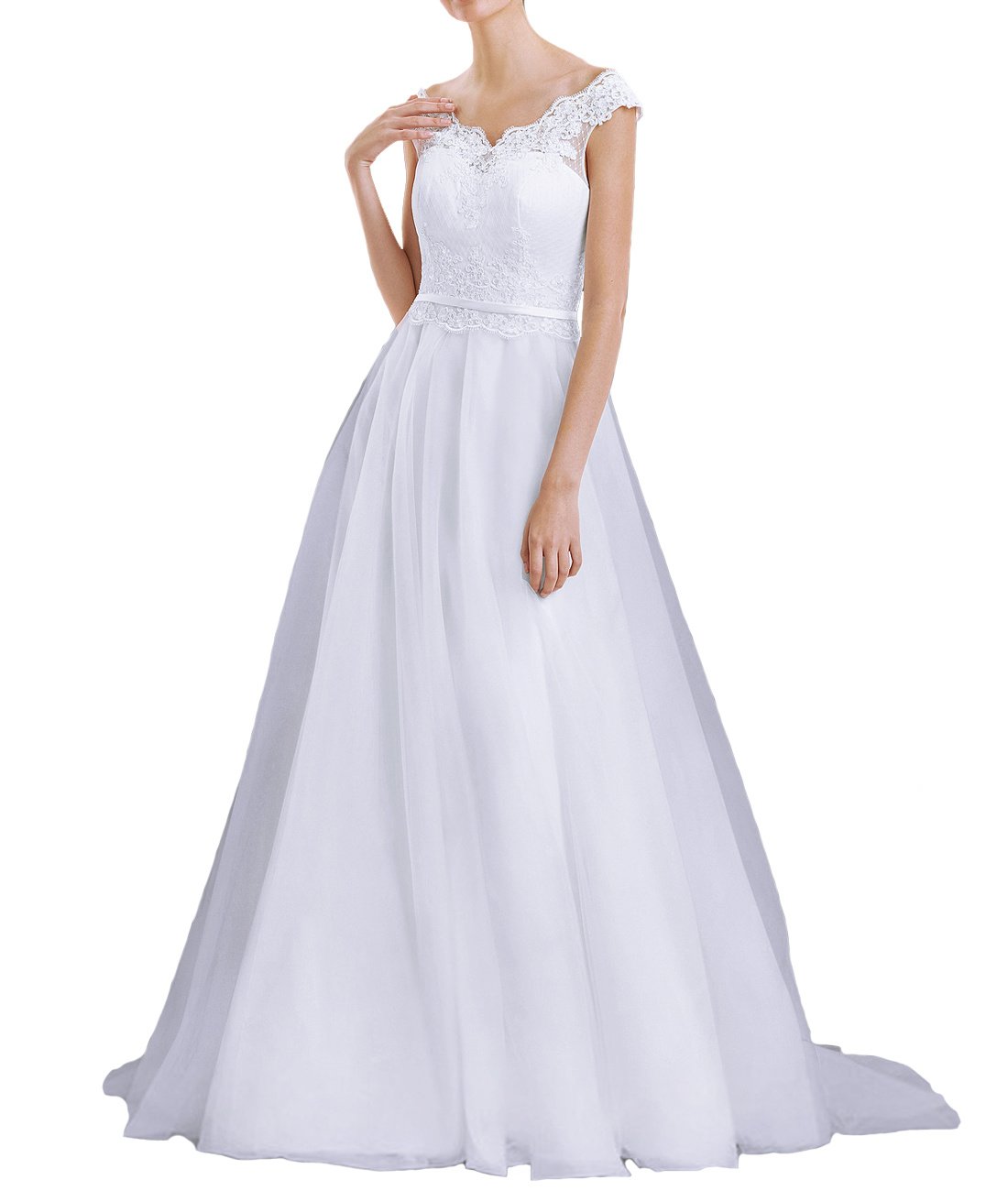 Abito da Sposa Principessa delle Donne Pizzo Sottile Abito da Sposa Lungo Scollo a V