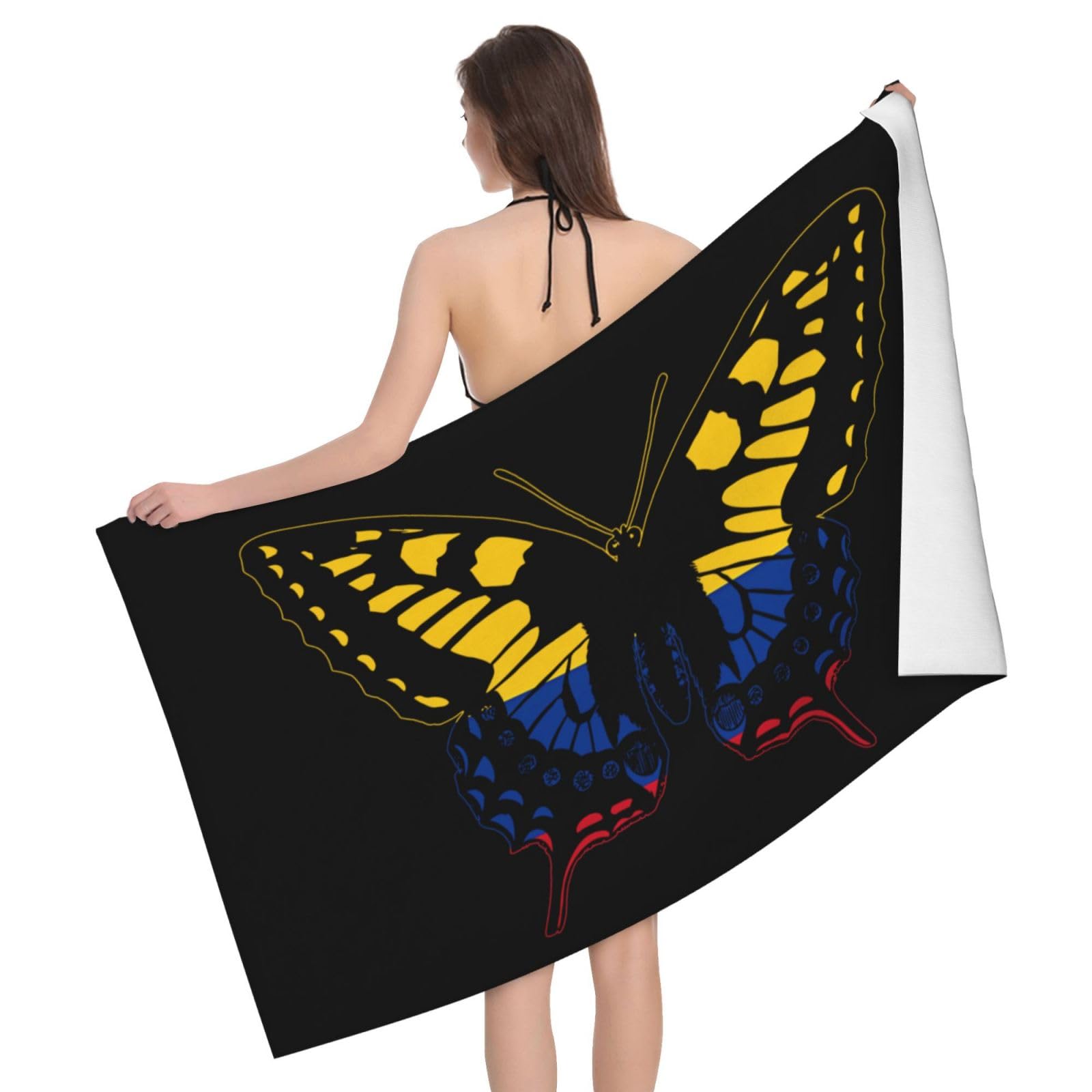 HLBSDM Microfiber Colombia Flag Butterfly Beach Towel Quick Dry Soft Sand Free Beach Towels for Pool Swim Beach Lightweight Thin Towels