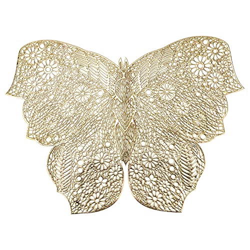 Peony Man 6 Pieces Pressed Vinyl Gold Metallic Placemats Butterfly Pvc Table Place Mats For Home Dining Table Decoration Wedding Party Supplies cover