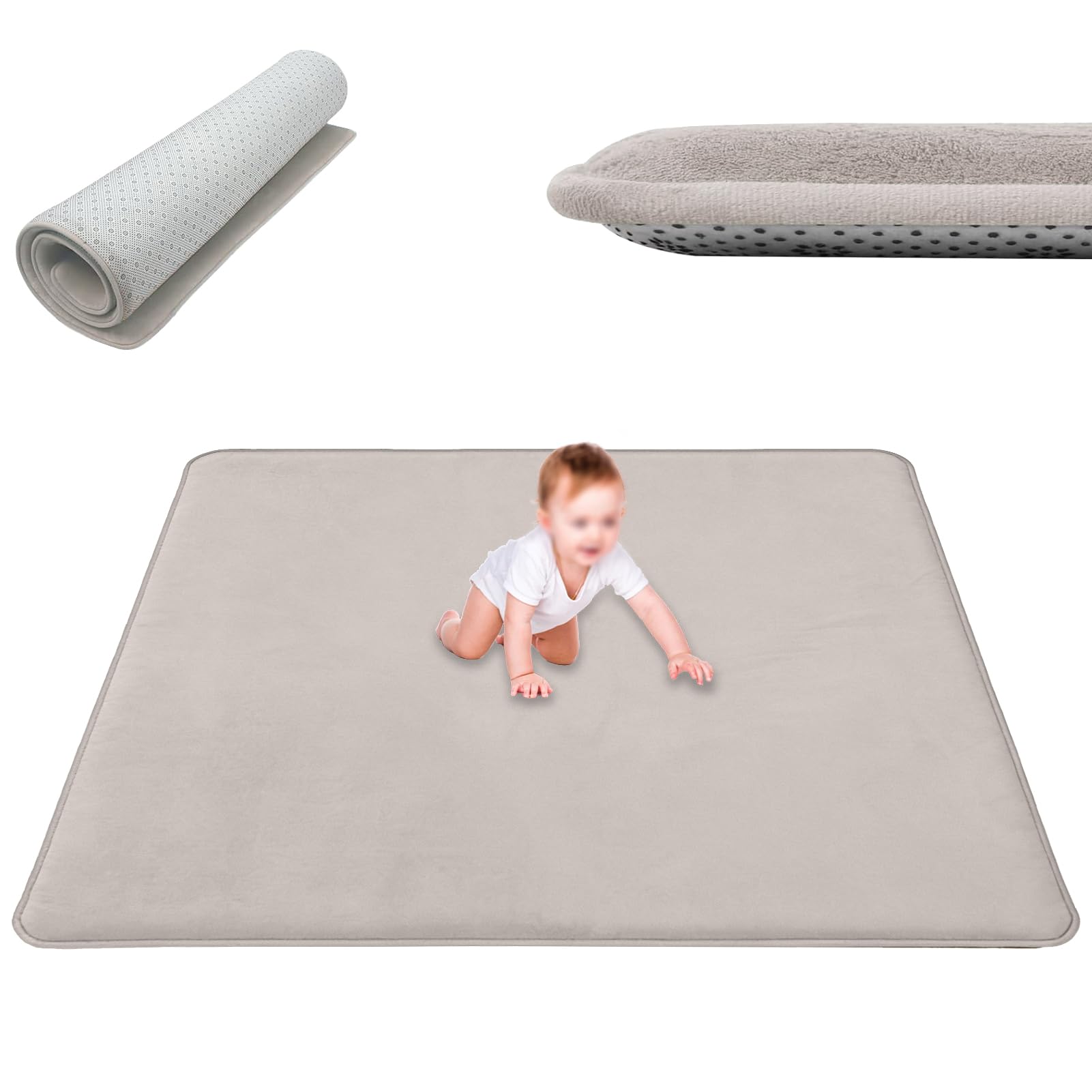 Baby Crawling Mat Large Coral Velvet Baby Play Mat 2 cm Thick Playmat for Babies, Nursery Rug for Toddlers Infants Non-Slip Area Rug Activity Floor Mat for kids Playroom Bedroom Beige 140 x 250 cm