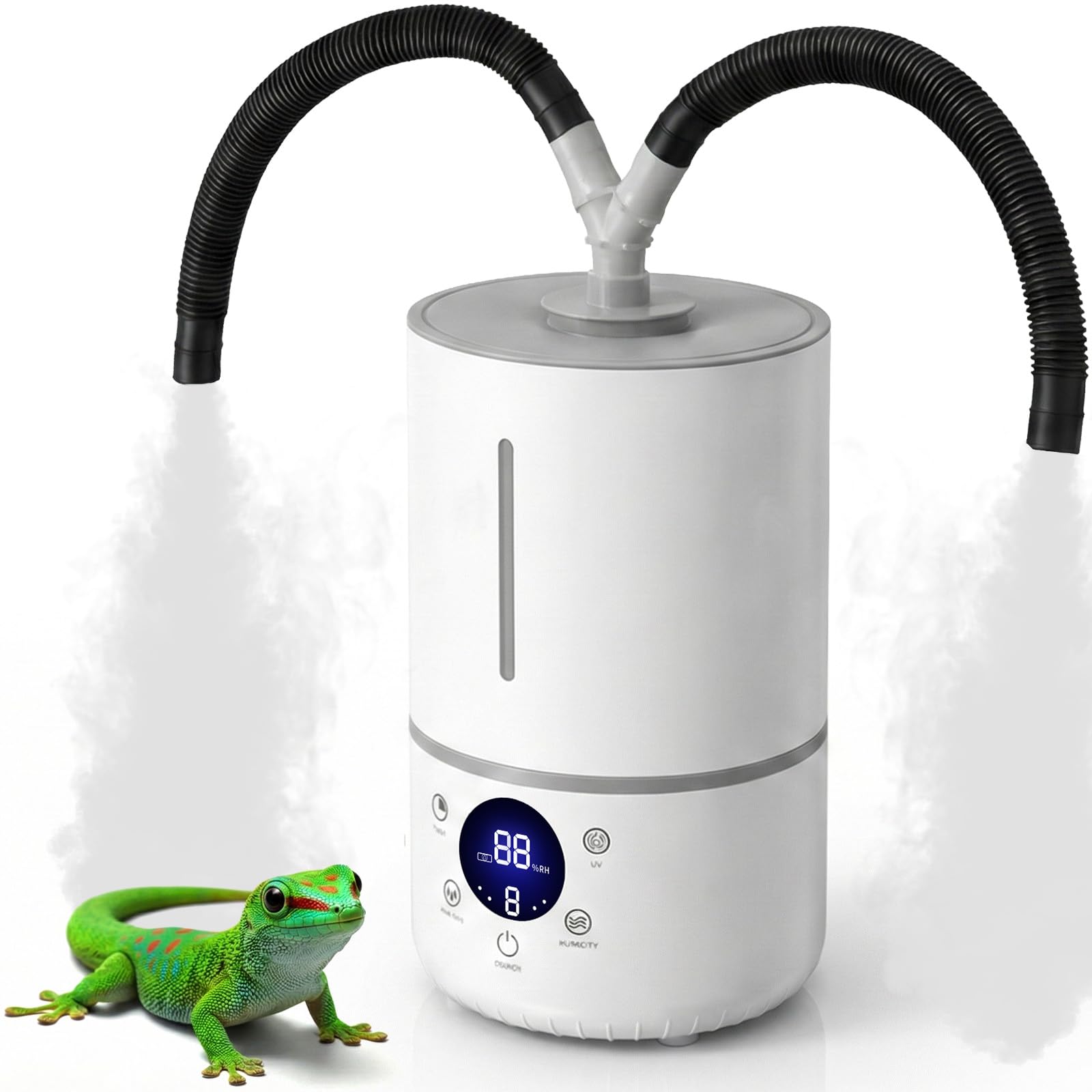 Humidificador de reptiles de terrario, humidificador de reptil de 4 litros con 280 ml/h de emisión de niebla, 2 mangueras ajustables y apagado automático, máquina de niebla para reptiles, plantas