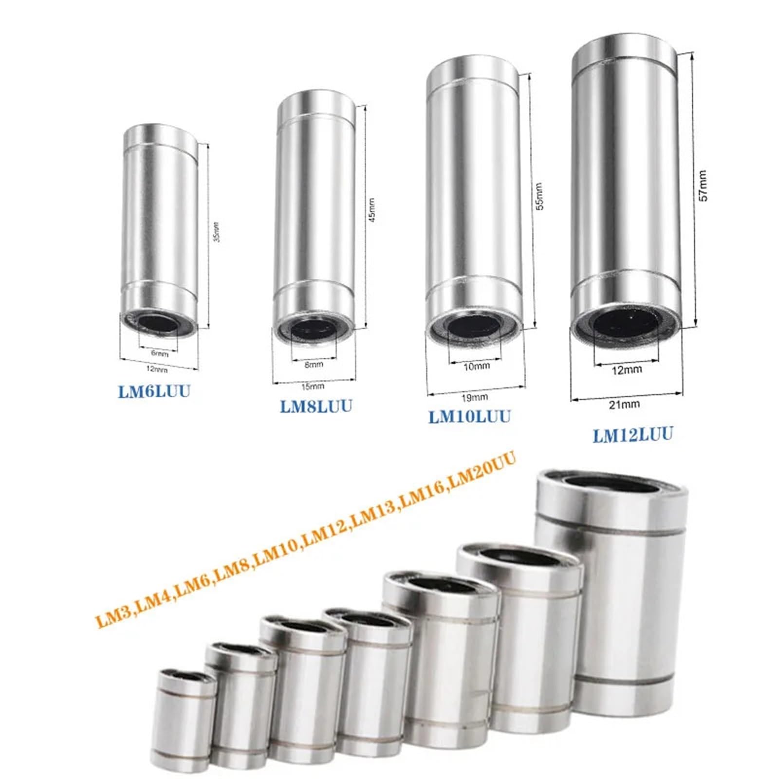 Rodamientos, Rodamiento lineal de bolas de 8 mm de longitud, LM6UU, LM8UU, LM10UU, LM8LUU, LM6LUU, LM12UU, LM3UU, LM4UU, LM14UU, piezas CNC for impresora 3D. Precisión, multiusos(LM10LUU 10x19x55)