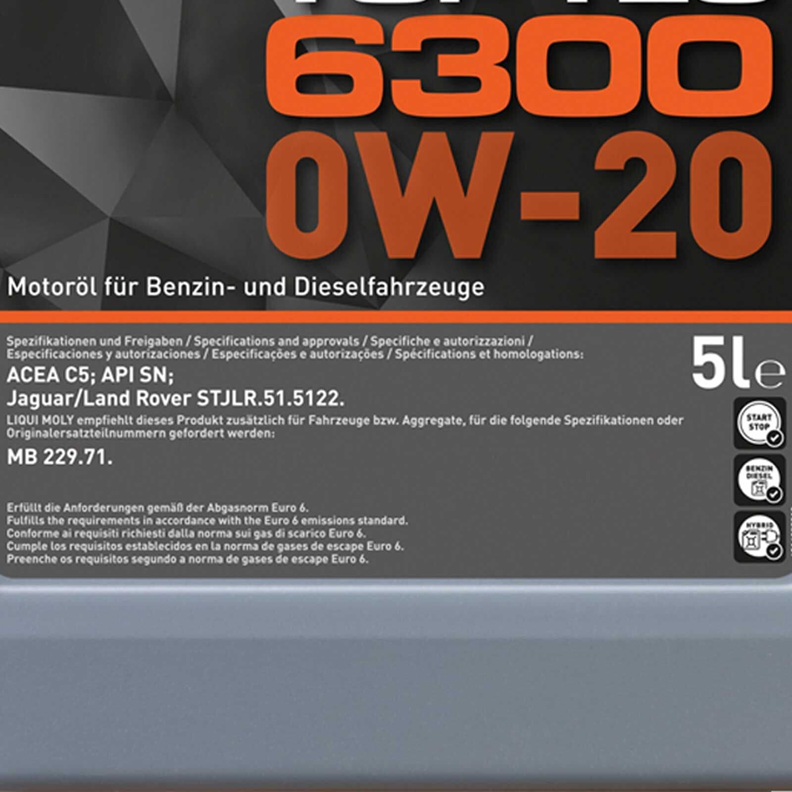 LIQUI MOLY Top Tec 6300 0W-20 | 5 L | Synthesetechnologie Motoröl | Art.-Nr.: 21211