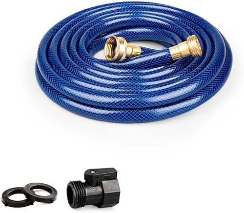 FangFarm Manguera de jardín para exteriores de  pulgada con válvula de cierre para césped, manguera de agua flexible, duradera y a prueba de fugas,