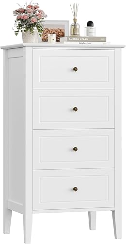 Miniatura 9 de TTVIEW 4 Drawer Dresser, White Dresser Antique Chest of Drawers with Solid Frame, Tall Wood Storage Chest Cabinet for Living Room, Bathroom,