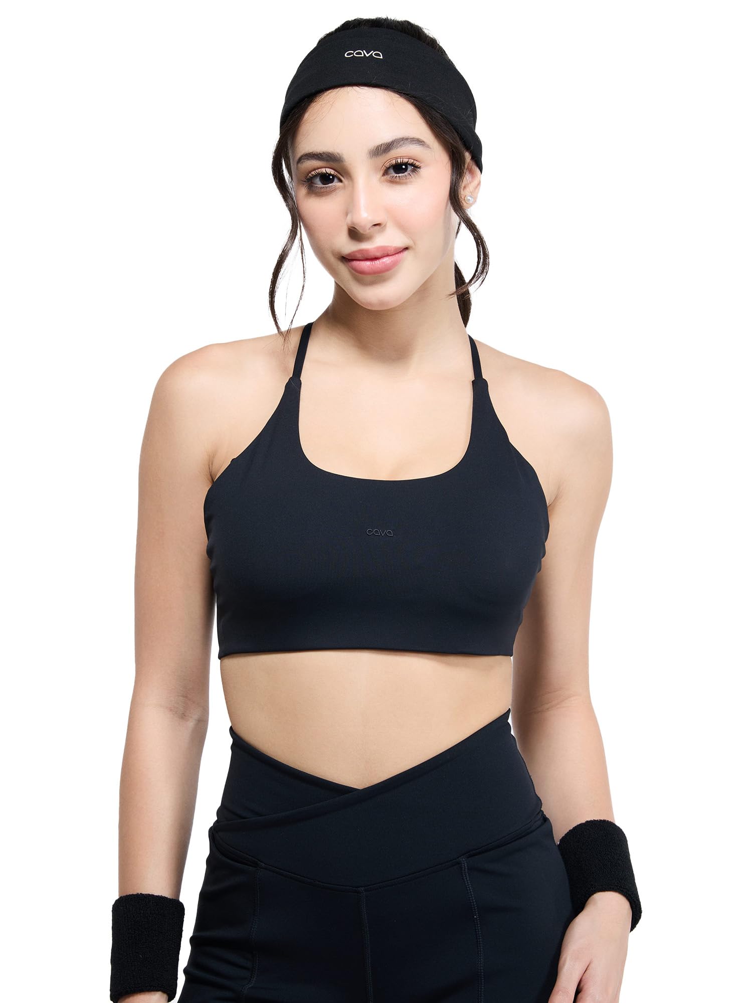 Strapback Sports Bra for Women | Removable Pads, Strappy Back, Cropped Fit, Breathable Cotton Blend, Logo Detail | Stylish Activewear (in, Alpha, M, DD, 32, Black)-image-1