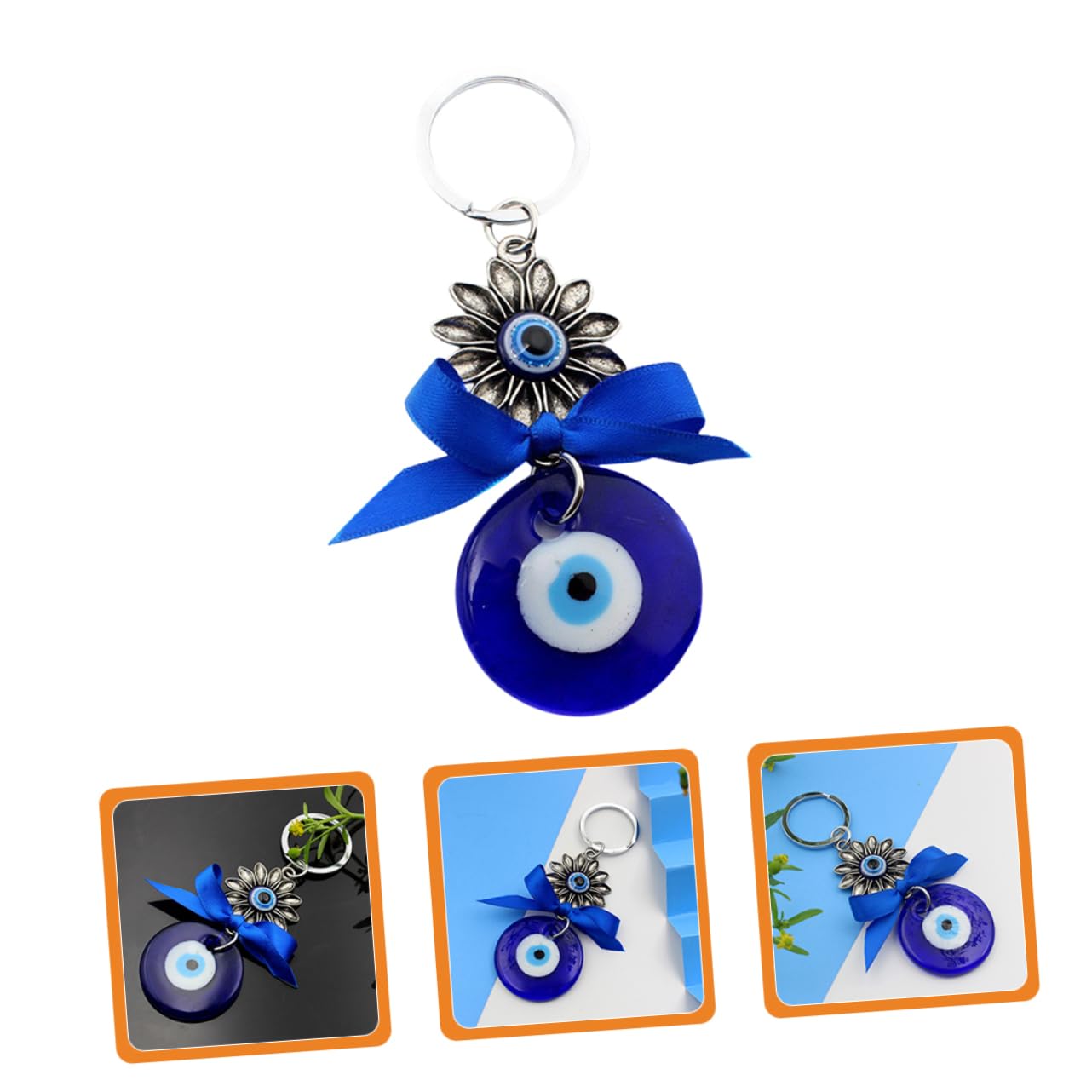 TENDYCOCO 4CM Turkish Glass Evil Eye Keychain Ring Pendant for Bag Decor Blue Unique Charm Holder