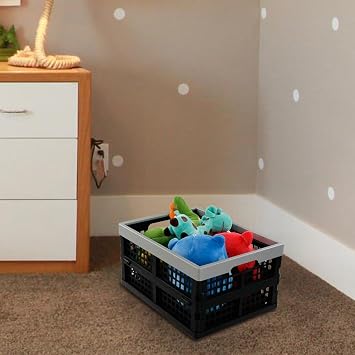 Jekiyo 16-Liter Folding Crates Storage, Collapsible Basket Plastic Set of 3
