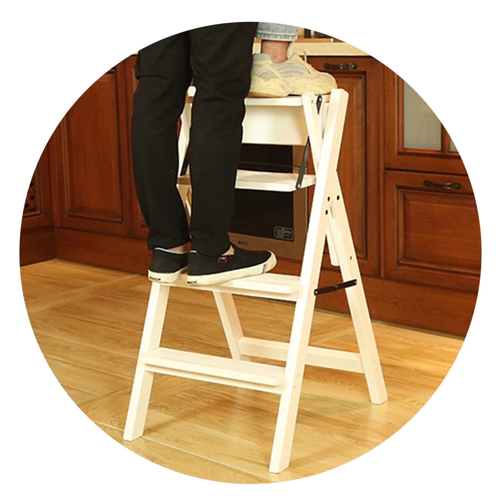 Chaise d'échelle antidérapante en bois massif portable LUNEZY
