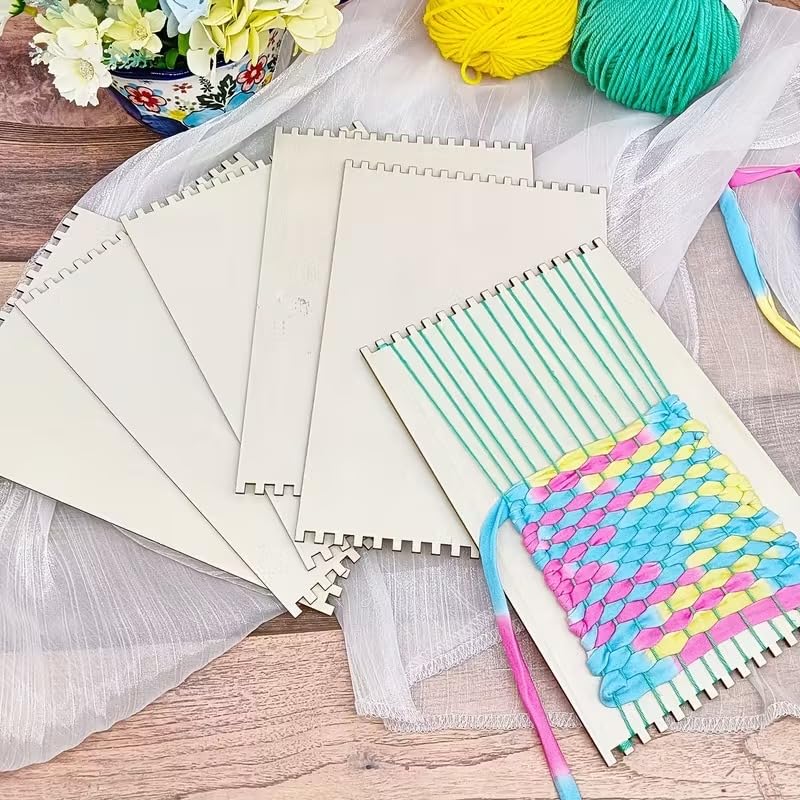 Curious Button 6 PCS Rectangle Wooden Weaving Looms Kit | DIY Art & Craft Loom Board Set for Beginners | Hand Knitting Frame Loom for Yarn, Wool & Fabric Weaving (8.66x5.91 Inch) 2