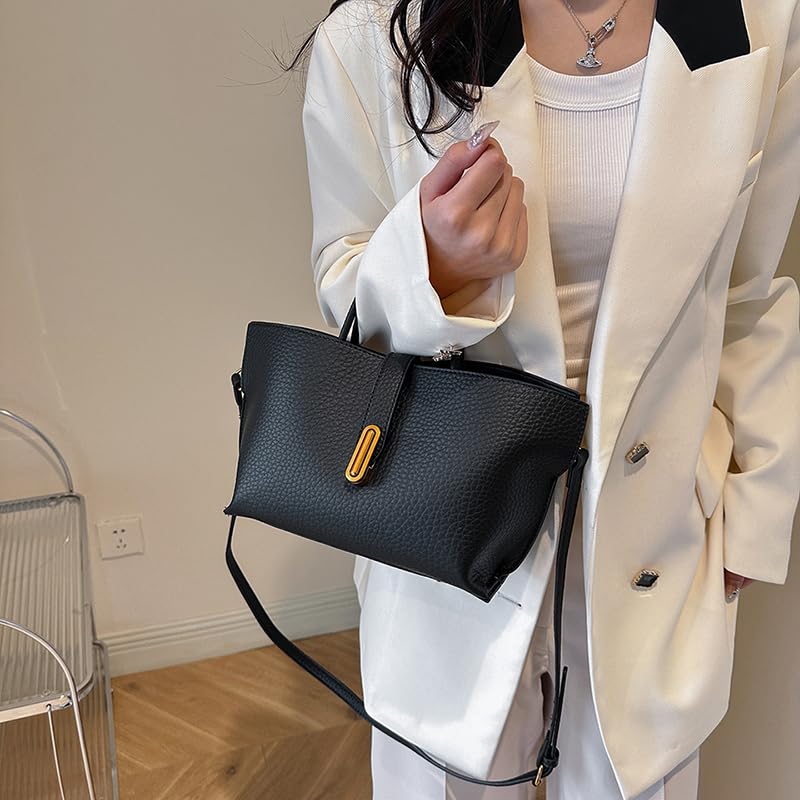 Bucket Bag for Women, Vintage Faux Leather Crossbody Purse with Top Handle, Trendy Designer Handbag 2025, Fashion Shoulder To4