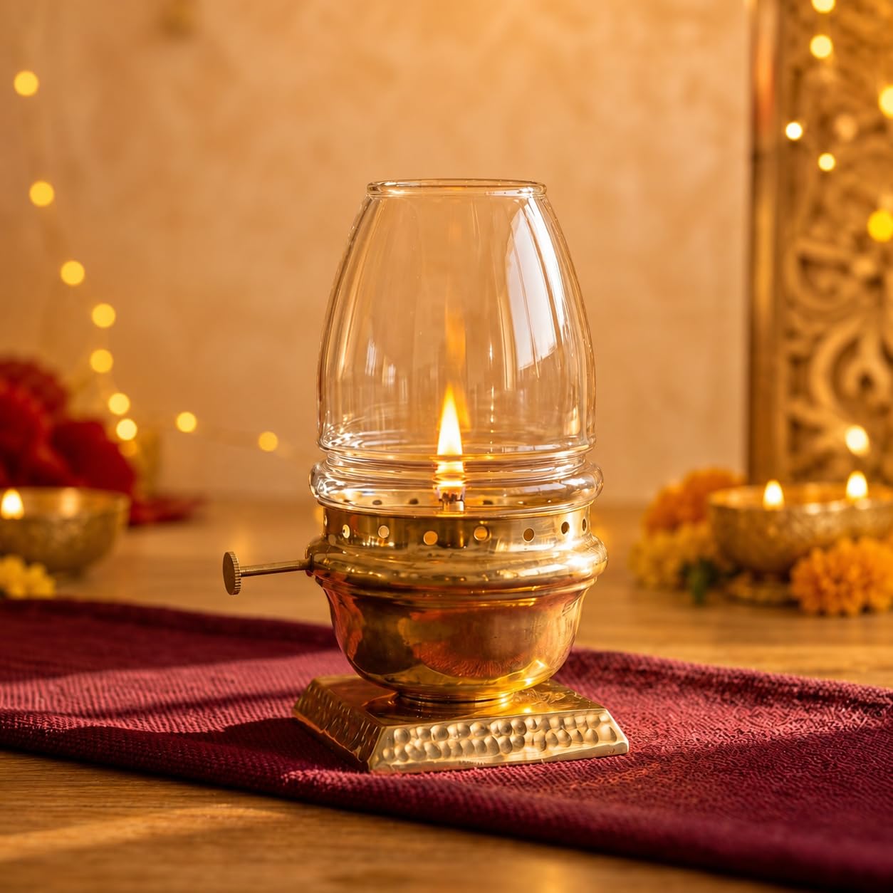 P•TAL Brass Akhand Jyot Diya with Glass Cover – Handcrafted Long-Lasting Oil Lamp for Puja, Mandir & Festivals (1N) Small-image-16