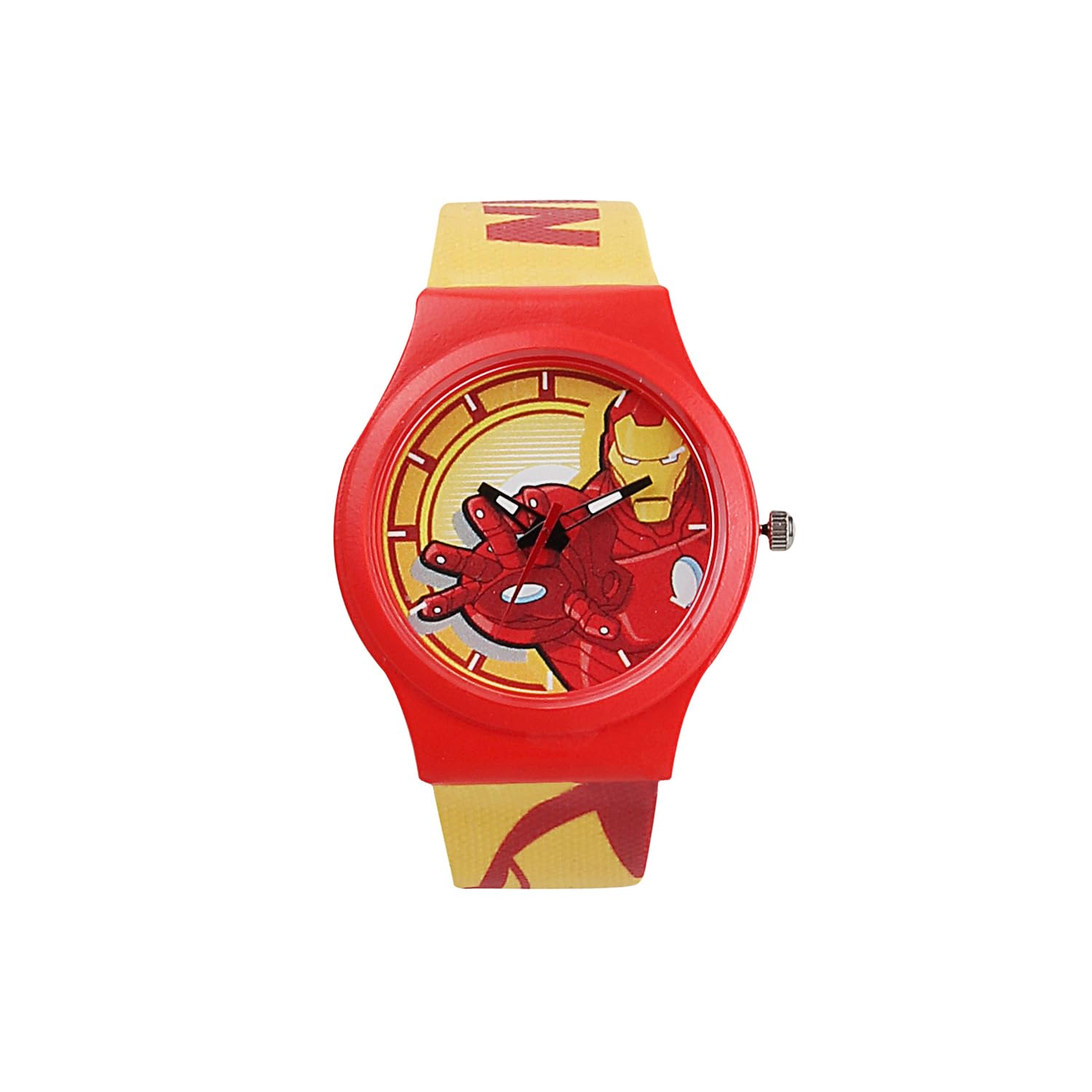 Marvel Comics Wrist Watch for Kids Multicolor Round Analogue Wrist Watch | Birthday Gift for Boys & Girls - Age 6 to 12 Years (Iron Man Red & Yellow)